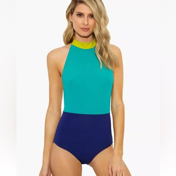 Flagpole New York Colorblock Halter One-Piece Swimsuit size M - Picture 1 of 7
